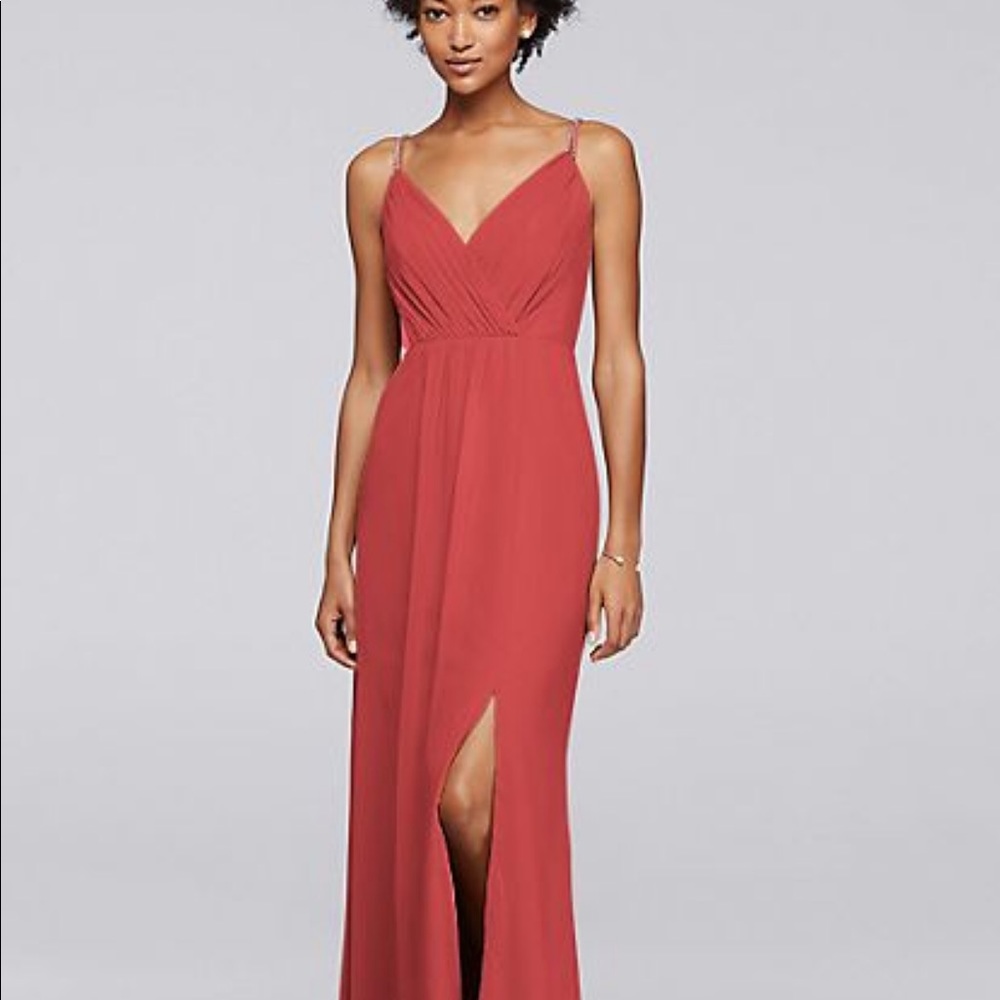 Davids bridal double beaded strap bridesmaid dress